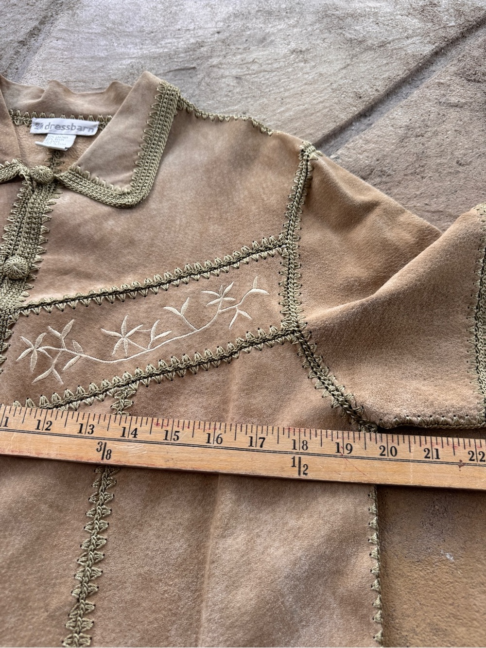 Vintage Dressbarn Suede Leather Jacket S Western Fringe Embroidered Boho - Picture 11 of 12